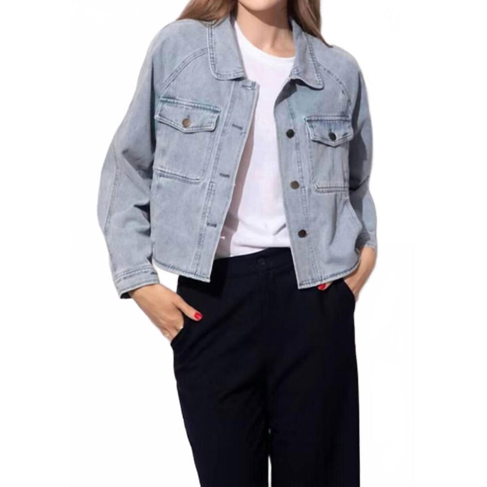 NEW ELLE GREY long sleeve denim jacket in blue
